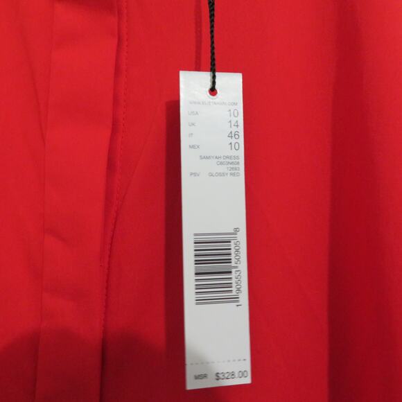 Elie Tahari Womens Sz 10 Glossy Red Samiyah Dress Pleated Red Dress Lace Hem - Picture 10 of 10